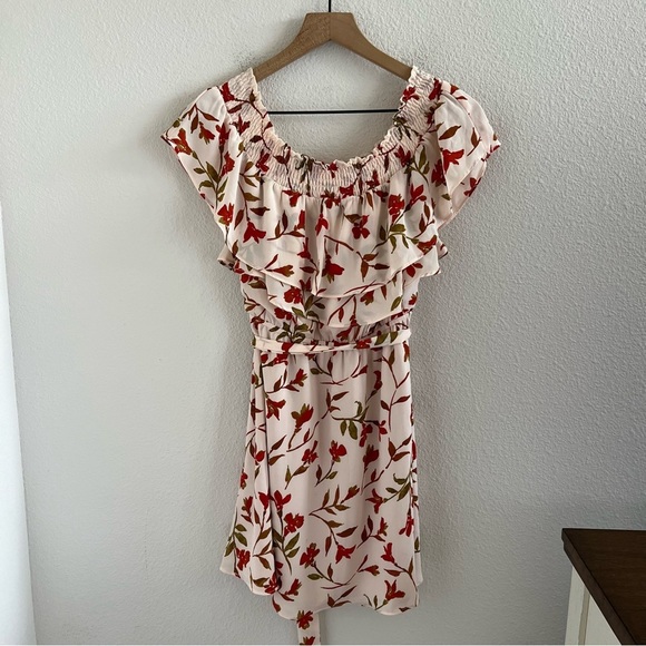 Lovers + Friends Peach Pink Floral Dress Smocked Neckline Small - Picture 1 of 9